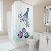 Ocean Octopus Indigo Blue Mauve Green Underwater Douchegordijn (In situ)