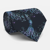 Ocean Octopus Indigo Blue Mauve Green Underwater Stropdas (Opgerold)