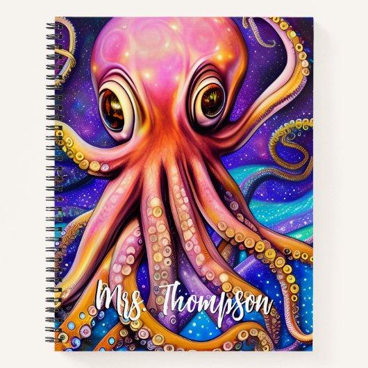 Ocean Octopus met aangepaste naam Notitieboek (Voorkant)