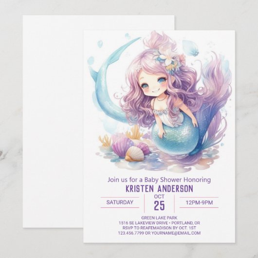 Ocean of Love Zeemeermin Baby shower Uitnodiging (Voorkant / Achterkant)