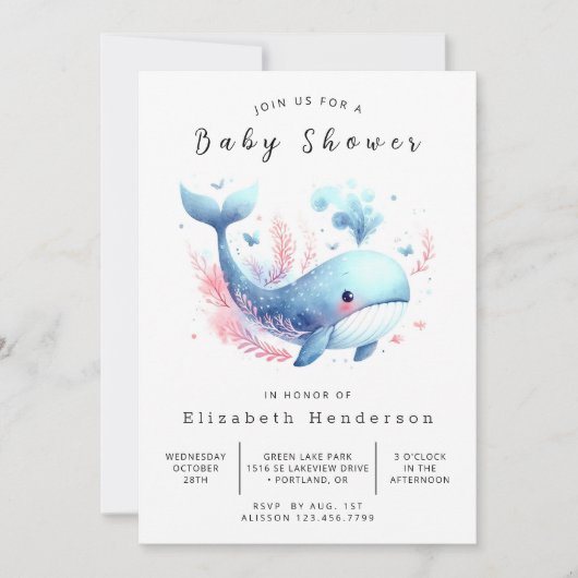 Ocean Online Whale Baby shower Kaart (Voorkant)