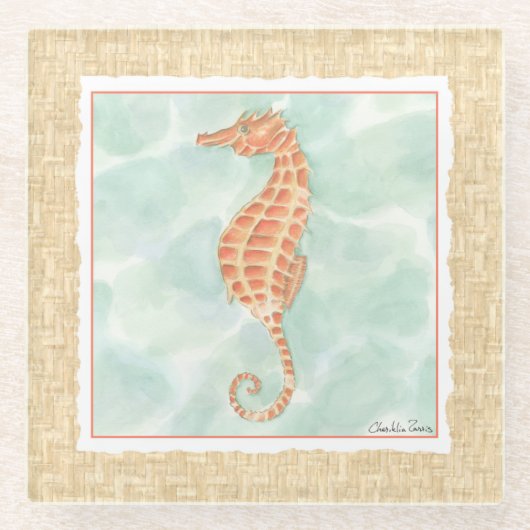 Ocean Oranje Seahorse Glazen Onderzetter (Voorkant)