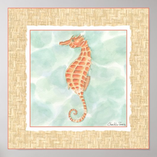 Ocean Oranje Seahorse Poster (Voorkant)