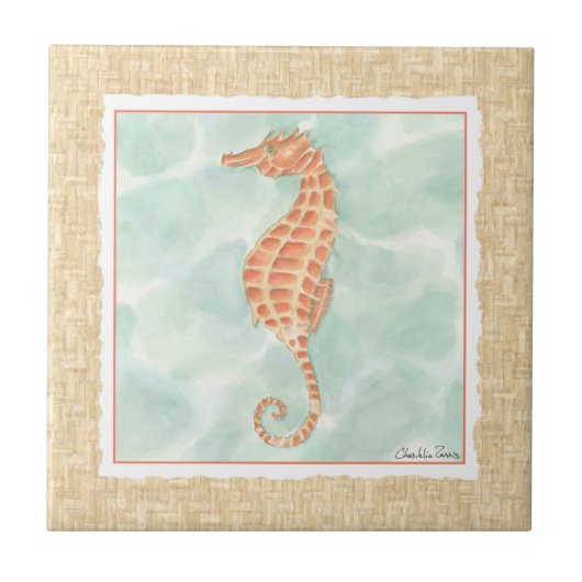 Ocean Oranje Seahorse Tegeltje (Voorkant)
