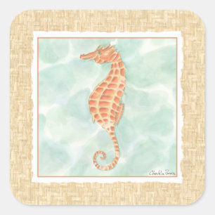 Ocean Oranje Seahorse Vierkante Sticker