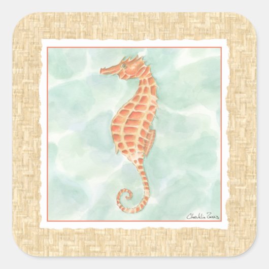 Ocean Oranje Seahorse Vierkante Sticker (Voorkant)