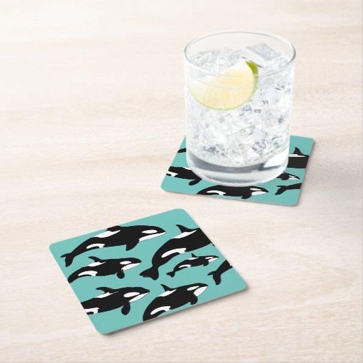 Ocean Orca Killer Whales op Blue Kartonnen Onderzetters (Insitu)