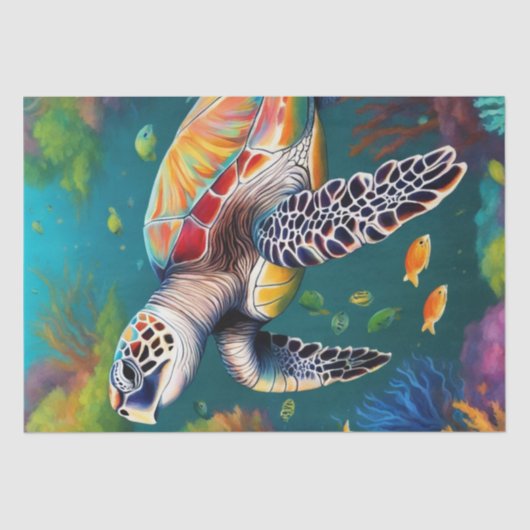 Ocean Palette: Kleurrijke Zeeen schildpad Decoupag Tissuepapier (Voorkant)