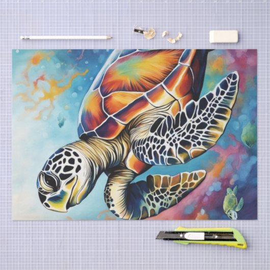Ocean Palette: Kleurrijke Zeeen schildpad Decoupag Tissuepapier (Craft)
