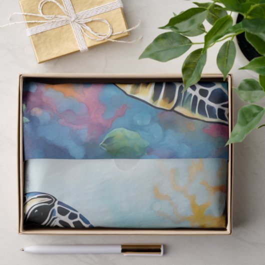Ocean Palette: Kleurrijke Zeeen schildpad Decoupag Tissuepapier (Geschenk)