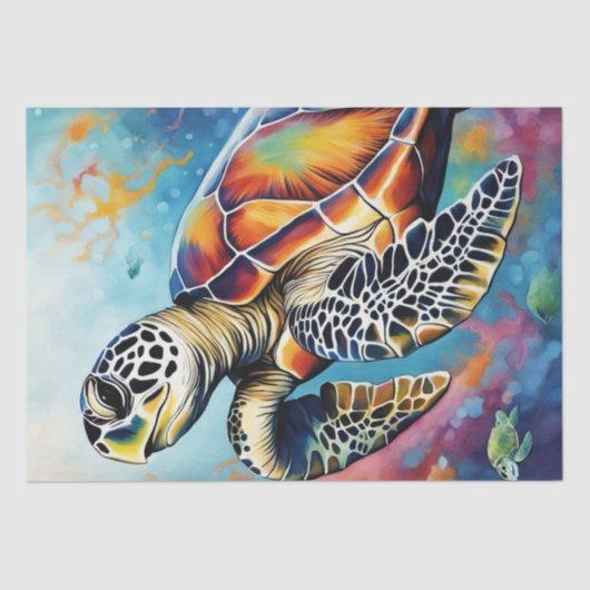 Ocean Palette: Kleurrijke Zeeen schildpad Decoupag Tissuepapier (Voorkant)