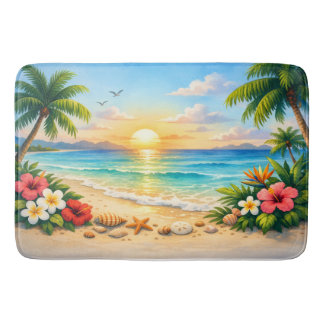Ocean Palm Tree Floral Bath Rug Badmat