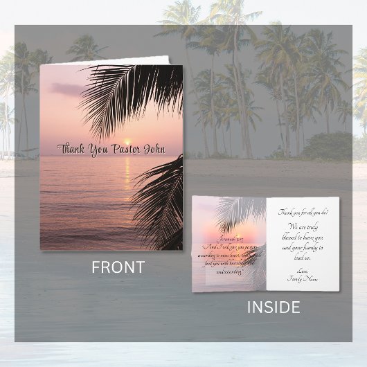 Ocean Palm Tree Pastor Appreciation Thank You Card Bedankkaart