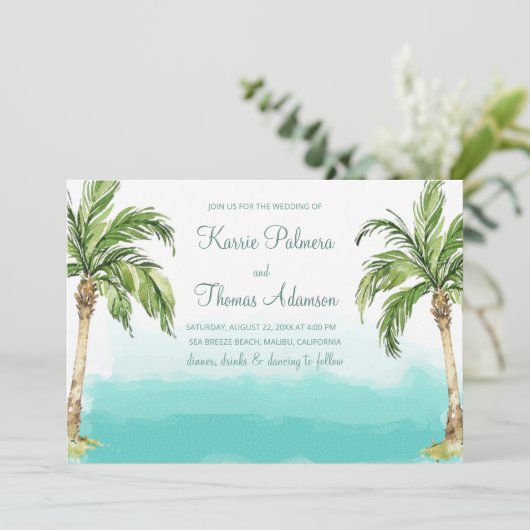 Ocean Palms | Waterverf Beach Weddenschap Kaart (Staand voorkant)