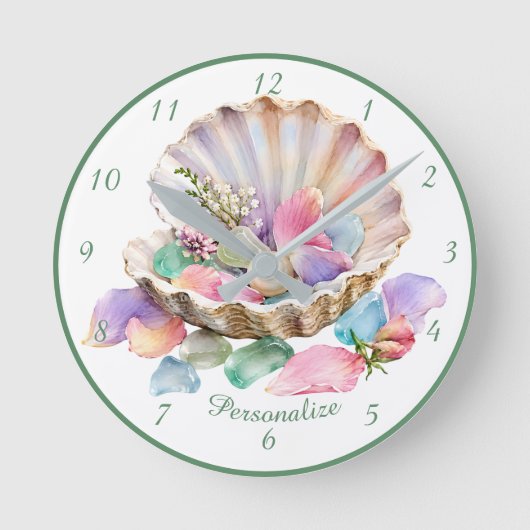 Ocean Parel Bloesem Pastel Schelp Bloemblad Ontwer Ronde Klok (Voorkant)