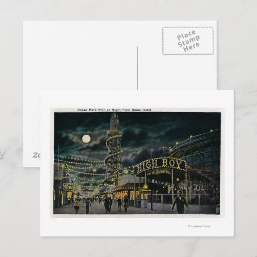 Ocean Park Pier in Night van Dome Hotel Briefkaart (Voorkant / Achterkant)
