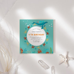 Ocean Party Blauw en Wit Verjaardag Uitnodiging