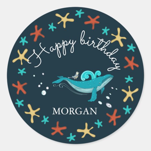 Ocean Party | Happy Birthday Monogram Sticker (Voorkant)