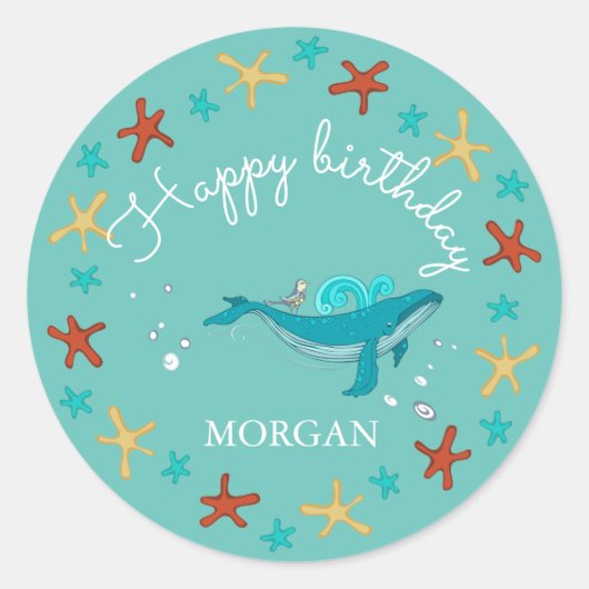 Ocean Party | Happy Birthday Monogram Sticker (Voorkant)