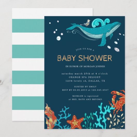 Ocean Party | Uitnodiging tot Baby shower (Voorkant / Achterkant)