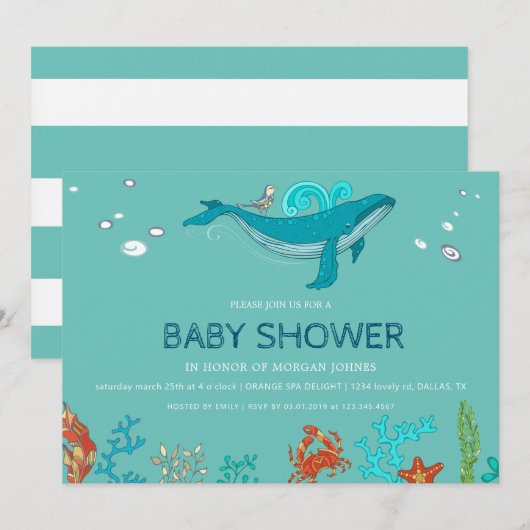 Ocean Party | Uitnodiging tot Baby shower (Voorkant / Achterkant)