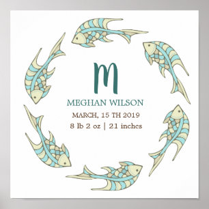 Ocean Pastel Gepersonaliseerd Poster Baby geboor