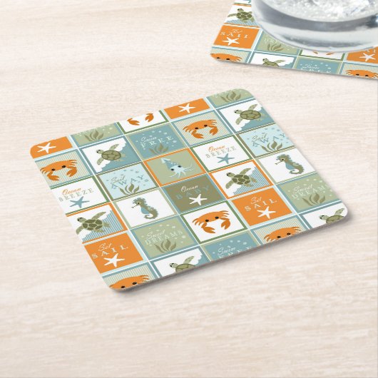 Ocean Patchwork Kartonnen Onderzetters (Schuin)
