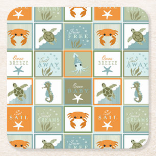 Ocean Patchwork Kartonnen Onderzetters