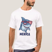Ocean Patriot 'Merica Shark Fun Nautical Flag Art T-shirt (Voorkant)