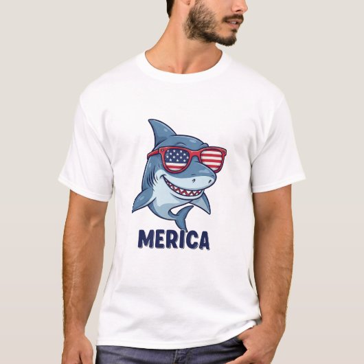 Ocean Patriot 'Merica Shark Fun Nautical Flag Art T-shirt (Voorkant)