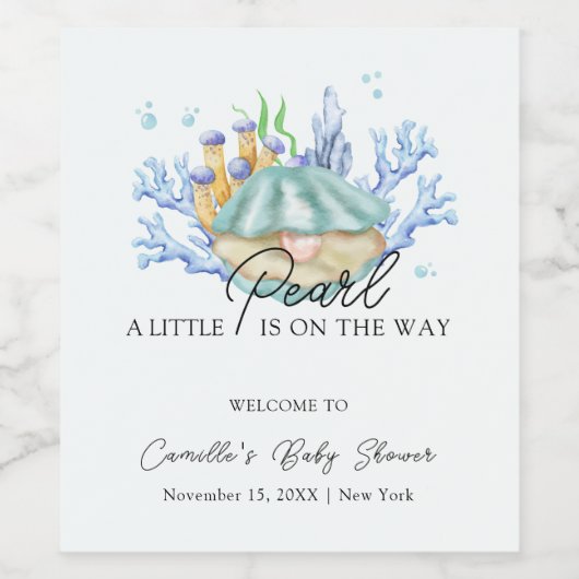 Ocean Pearl onder het Zee Baby shower Welkom Wijn Etiket (Enkel label)