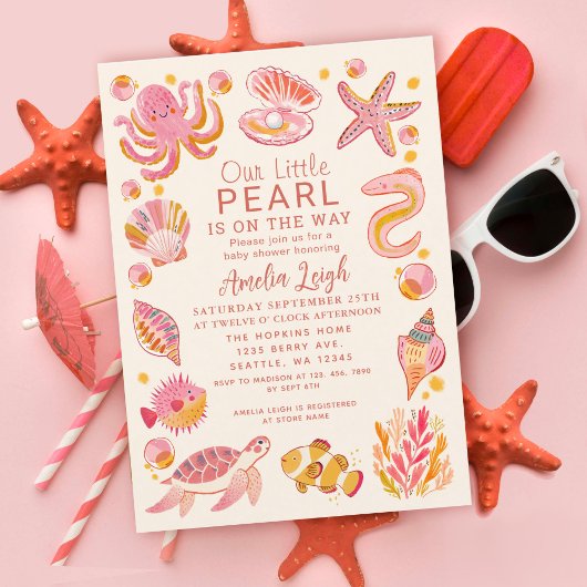 Ocean Pearl Zee Creatures Pink Girl Baby shower Kaart