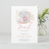 Ocean Pearl Zee Shell Roze Meisje Baby shower Kaart (Staand voorkant)