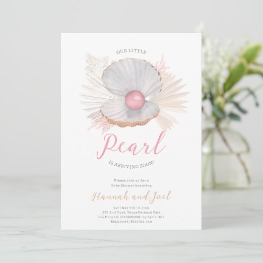 Ocean Pearl Zee Shell Roze Meisje Baby shower Kaart (Staand voorkant)
