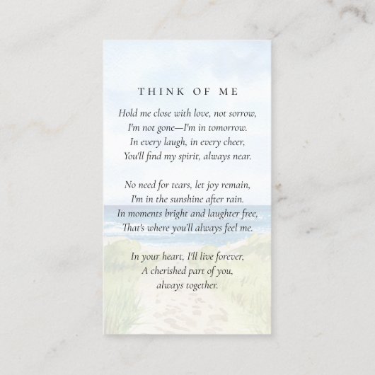 Ocean Photo Funeral Memorial Prayer Kaart Contactkaartje (Achterkant)