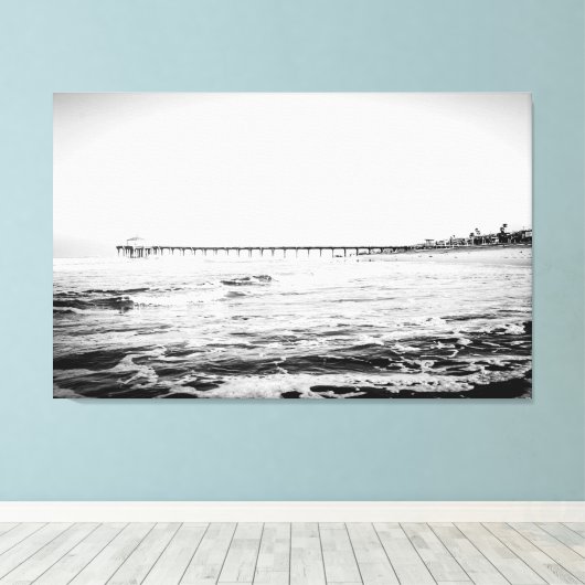 Ocean Pier Black & White, extra groot canvas afdru (Insitu (Houten vloer))