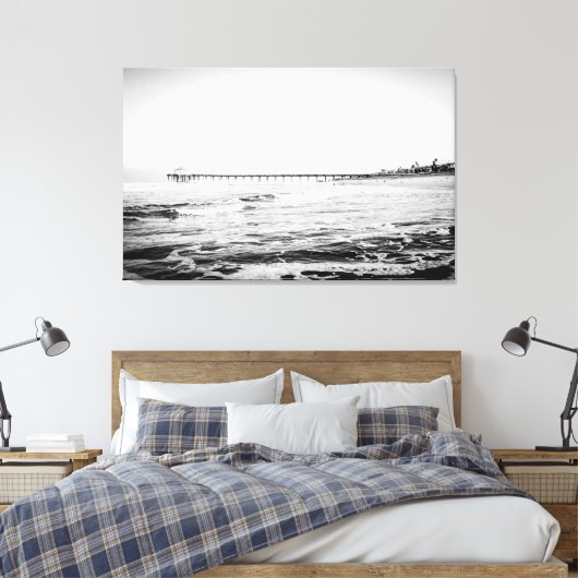 Ocean Pier Black & White, extra groot canvas afdru (Insitu (Slaapkamer))