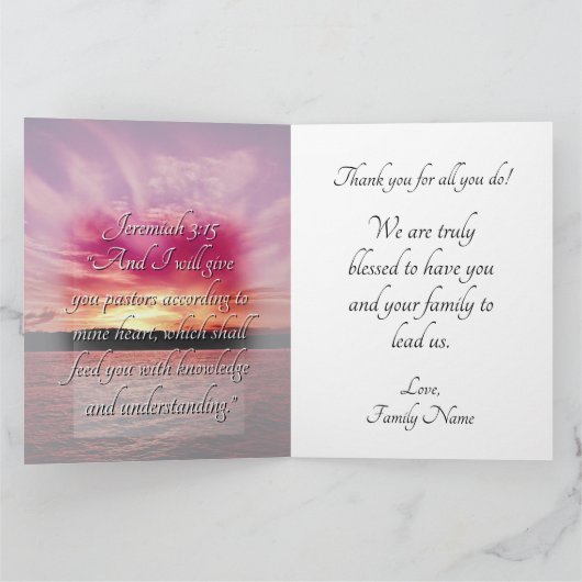 Ocean Pink Sunset Pastor Waardering Bedankkaart (Binnen)