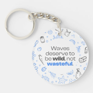 Ocean Pollution Awareness Quote & Marine Line Art Sleutelhanger