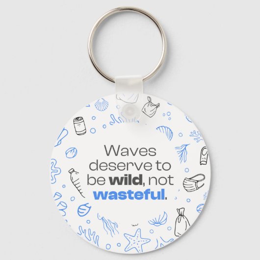 Ocean Pollution Awareness Quote met Marine Doodle Sleutelhanger (Voorkant)