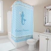 Ocean Princess Mermaid over Turquoise Wavy Douchegordijn (In situ)