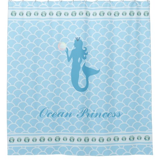Ocean Princess Mermaid over Turquoise Wavy Douchegordijn (Voorkant)