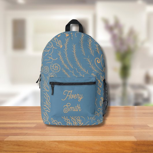 Ocean Print Rugzak – Handgetekende Golven & Koraal