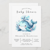 Ocean Printable Whale Baby shower Kaart (Voorkant / Achterkant)