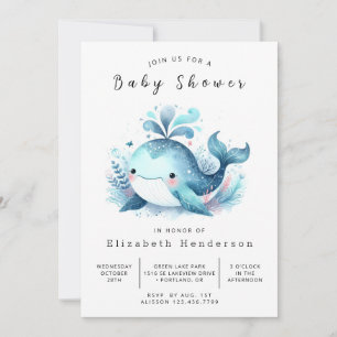 Ocean Printable Whale Baby shower Kaart