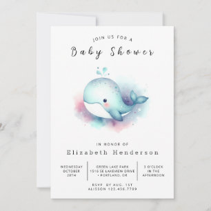 Ocean Printable Whale Baby shower Kaart