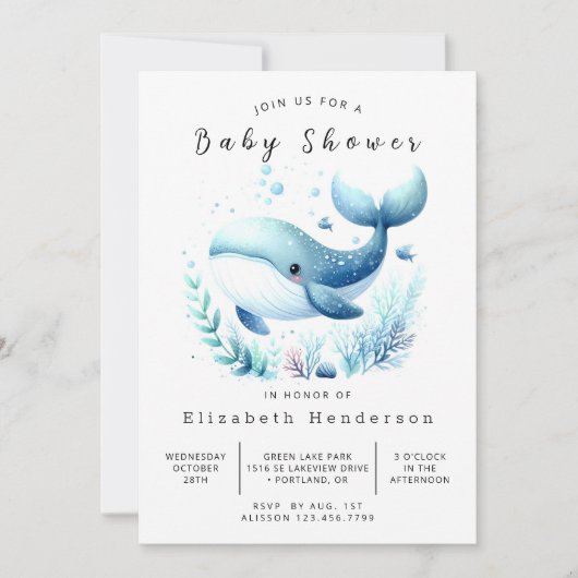 Ocean Printable Whale Baby shower Kaart (Voorkant)