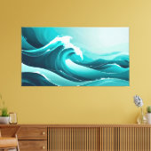 Ocean Pulse – gestileerde golfkunst in blauwe tint Canvas Afdruk (Insitu (Woonkamer))