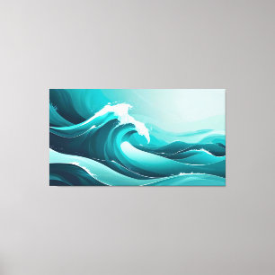 Ocean Pulse – gestileerde golfkunst in blauwe tint Canvas Afdruk