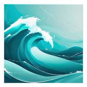 Ocean Pulse – gestileerde golfkunst in Blue Tones- Foto Afdruk